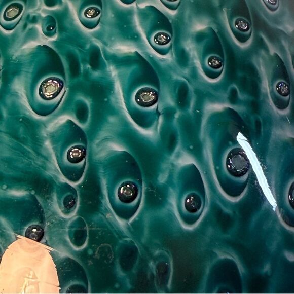 Scalloped peacock dichroic vintage art glass blue green encased vase peacock 8" - Picture 5 of 13